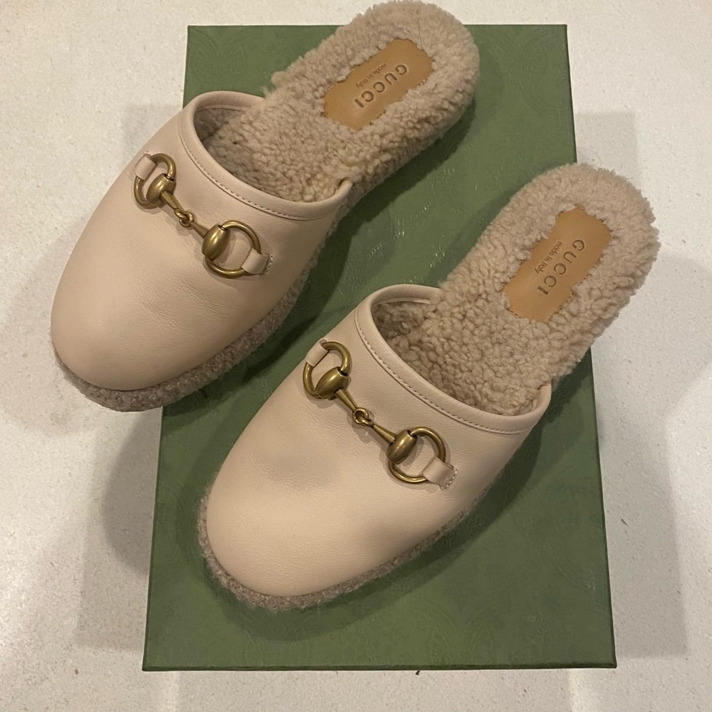SOLD on RR ⭐️ GUCCI Horsebit Shearling-Lined Leather Mule Flat Slippers NWOT - Picture 16 of 16